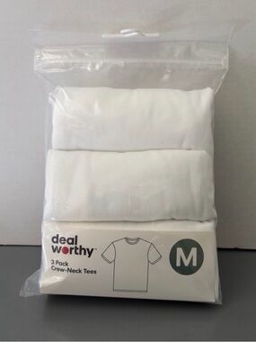 Dealworthy 3 Pack White Crew Neck T Shirts Mens Medium New